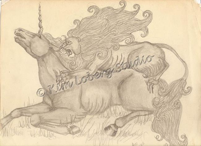 Art: Unicorn and Lion by Artist Kim Loberg