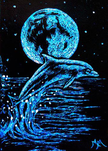 Art: Blue Dolphin - SA115  (SOLD) by Artist Monique Morin Matson