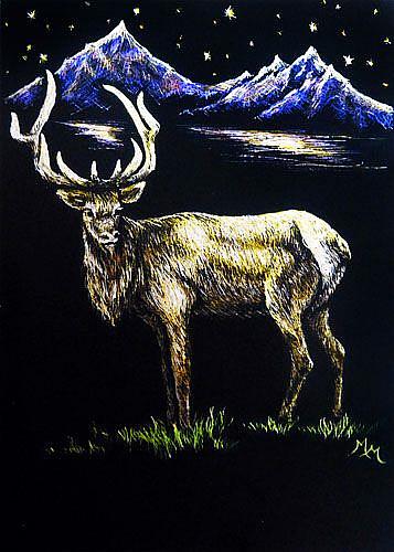 Art: Elk at NightFall  (SOLD) by Artist Monique Morin Matson