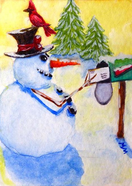 Art: Snowman Greetings  (SOLD) by Artist Monique Morin Matson