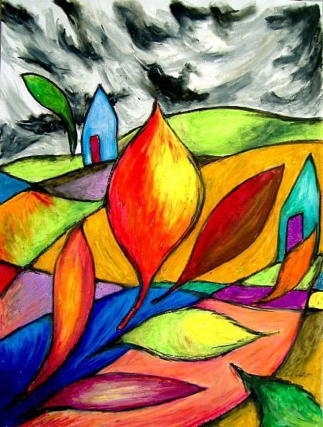 Art: Stormy Skies and Fall Leaves by Artist Chris Jeanguenat