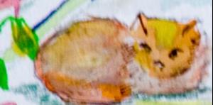 Detail Image for art Hollyhocks and Cat Aceo-sold