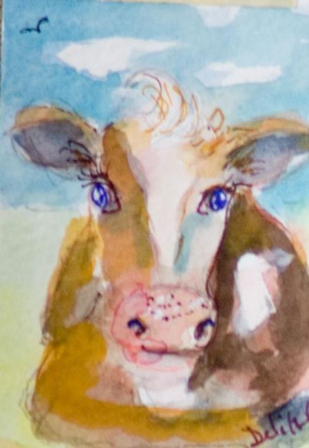 Art: Cow Aceo-sold by Artist Delilah Smith