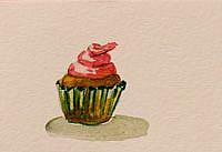 Art: Chocolate Cupcake with Pink Frosting Aceo by Artist Delilah Smith