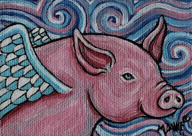 Art: ACEO Angel 10 Pink Pig by Artist Melinda Dalke