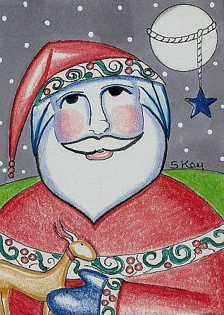 Art: Folk Santa in Texas-Sold by Artist Sherry Key