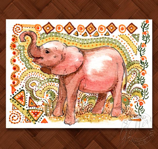 Art: Elephant Baby - ACEO by Artist Patricia  Lee Christensen