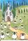 Art: sheep around the old white church by Artist Nancy Denommee   