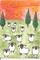 Art: sheep and crows gather at sunset by Artist Nancy Denommee   
