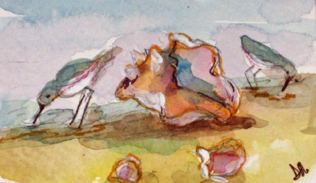Art: Conch and Sanderlings by Artist Delilah Smith