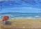 Art: Left Red Beach Umbrella SOLD by Artist Terri L West