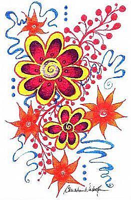 Art: Retro Flowers and Vine by Artist Christine Wasankari