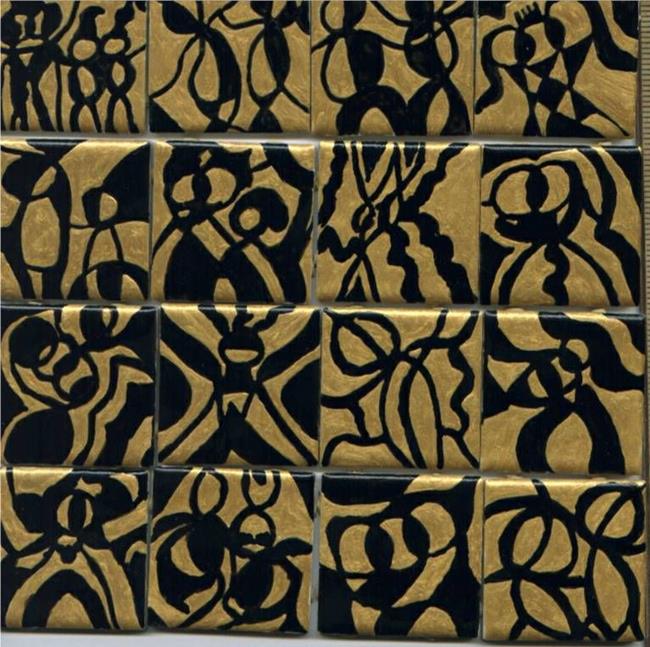 Art: Gold & Black Abstract People by Artist Dorothy Edwards