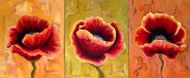 Art: Three Red Poppies - SOLD by Artist Diane Millsap