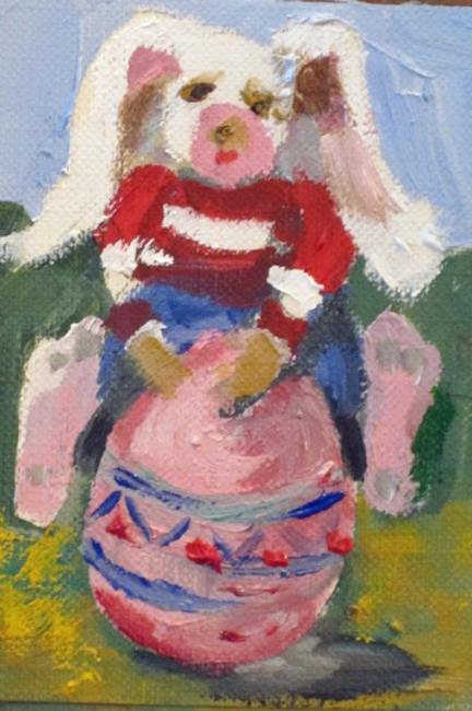 Art: Easter Rabbit and Egg Aceo by Artist Delilah Smith