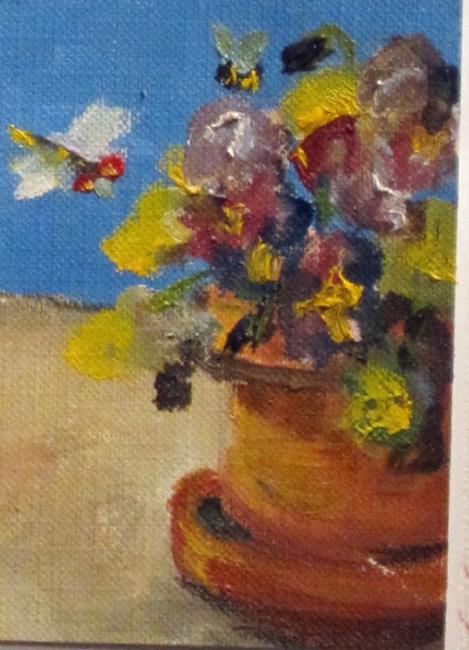 Art: Pot of Pansies Aceo by Artist Delilah Smith