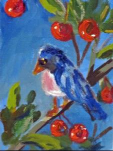 Detail Image for art Bird in a Cherry Tree Aceo