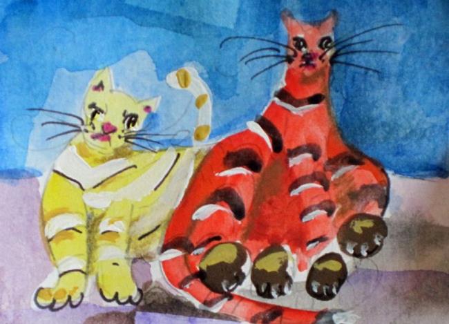 Art: Fat Cats Aceo by Artist Delilah Smith