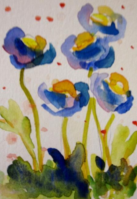Art: Blue Flowers Aceo by Artist Delilah Smith