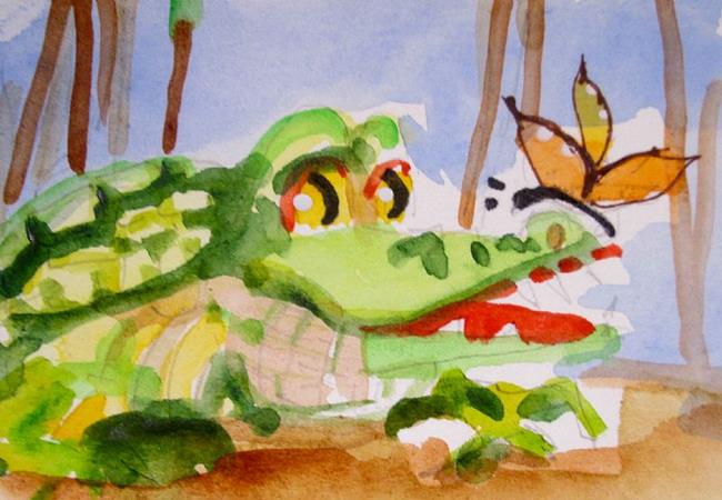 Art: Alligator and Butterfly aceo by Artist Delilah Smith