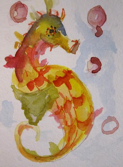 Art: Seahorse and Pink Bubbles by Artist Delilah Smith