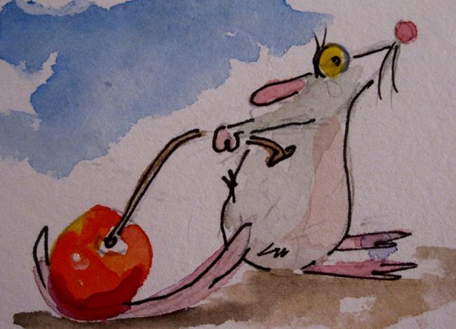 Art: Mouse and Red cherry by Artist Delilah Smith