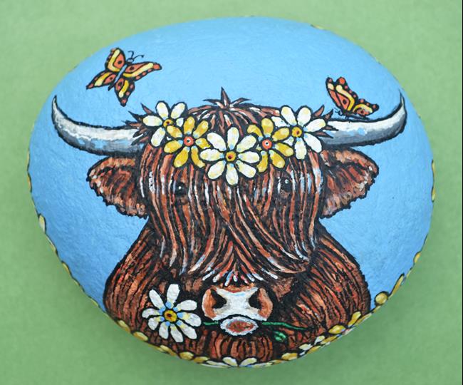 Art: Highland Cow & Butterflies by Artist Melinda Dalke