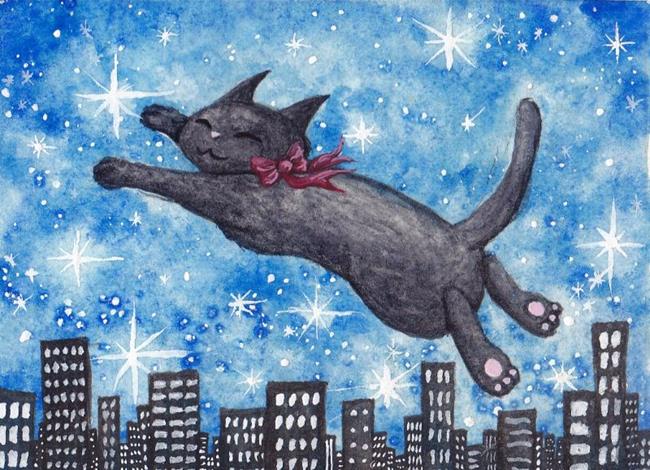 Art: Kitty Over the City by Artist Hiroko Reaney