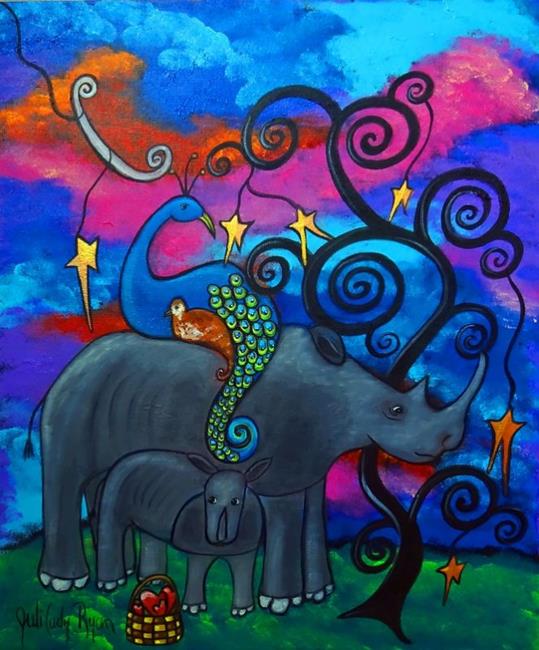 Art: A Rhino and Peacock Lullaby by Artist Juli Cady Ryan