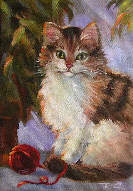 Art: Kitty With Red Yarn by Artist Patricia Lee Christensen