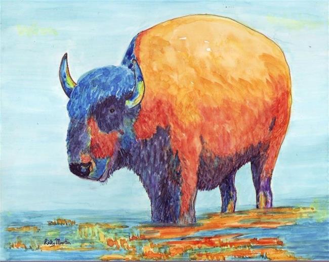 Art: Buffalo Water Reflections  - sold by Artist Ulrike 'Ricky' Martin