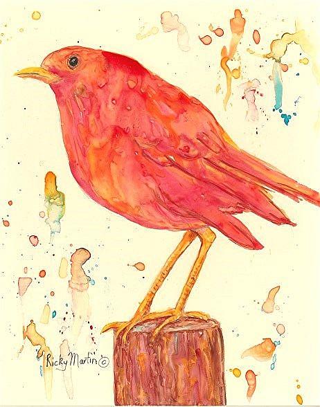 Art: Curious Bird on a Log by Artist Ulrike 'Ricky' Martin