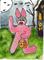 Art: Sock Monkey is a Bunny for Halloween by Artist Nancy Denommee   