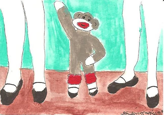 Art: Sock Monkey at Ballet Class by Artist Nancy Denommee   
