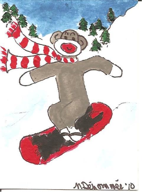 Art: Sock Monkey Snowboards by Artist Nancy Denommee   