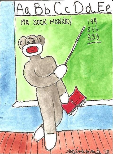 Art: Sock Monkey Teaches School by Artist Nancy Denommee   