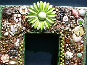 Detail Image for art Lime green flowers vintage jewelry mirror (Sold)