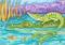 Art: SWIM LESSON  Croc by Artist Susan Brack