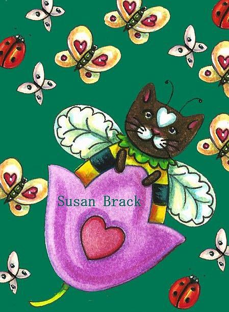 Art: BUMBLECAT Sample MOTIFF LADYBUGS GREEN by Artist Susan Brack