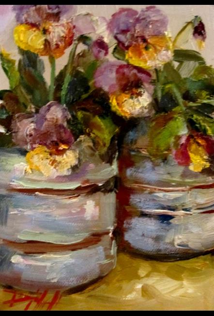 Art: Cans of Pansies by Artist Delilah Smith