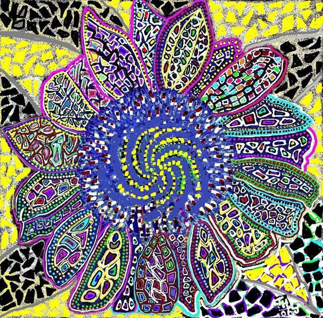 Art: Single Sunflower Mosaic by Artist Joan Hall Johnston