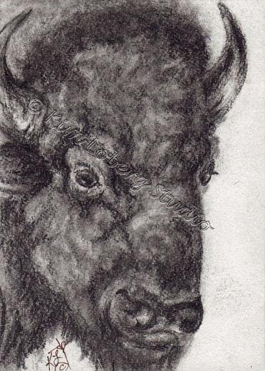 Art: Charcoal Dark Buffalo by Artist Kim Loberg