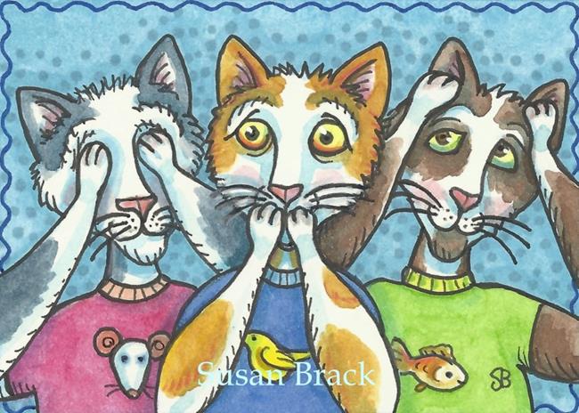 Art: ALLEY CATS SEE NO EVIL by Artist Susan Brack
