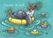 Art: DIP IN THE POOL CHICKS by Artist Susan Brack