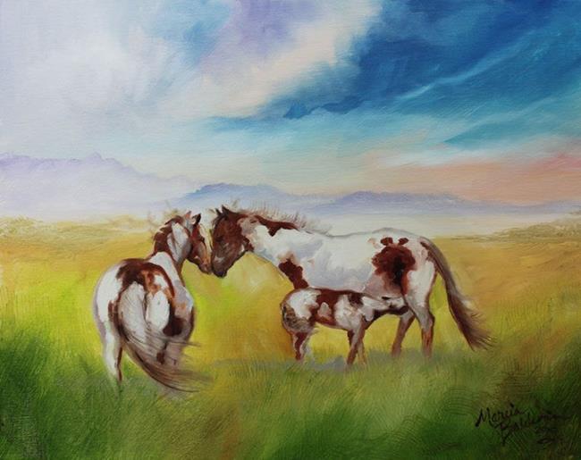 Art: PINTO HORSE FAMILY LANDSCAPE by Artist Marcia Baldwin