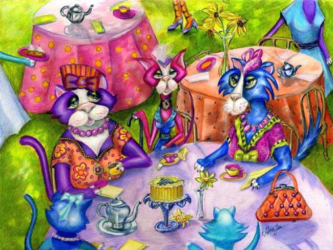 Art: Biddy Kitty Tea Party by Artist Alma Lee