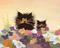 Art: Scaredy Cats in the Garden   by Artist Cynthia Schmidt