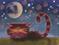 Art: Maroon Cranky Cat at Night   by Artist Cynthia Schmidt