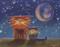 Art: 2 Cranky Cats at Night - Orange & Green by Artist Cynthia Schmidt