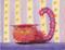 Art: Pink Cranky Cat w/ Blue Wallpaper by Artist Cynthia Schmidt
